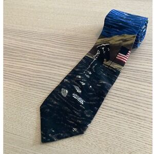 Je Suis Tie Mens Blue Moon Landing Astronaut Space Silk Novelty Armstrong USA